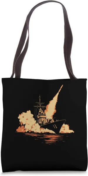 Epic Battleship Missile Launch Scene Tote Bag