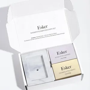 ESKER - Aromatic Shower Steamer Set | Vegan, Cruelty-Free, Clean Beauty (Calendula Palo Santo   Eucalyptus Lavender   Rosemary Mint   Bergamot Blood Orange Steamers with Marble Holder)