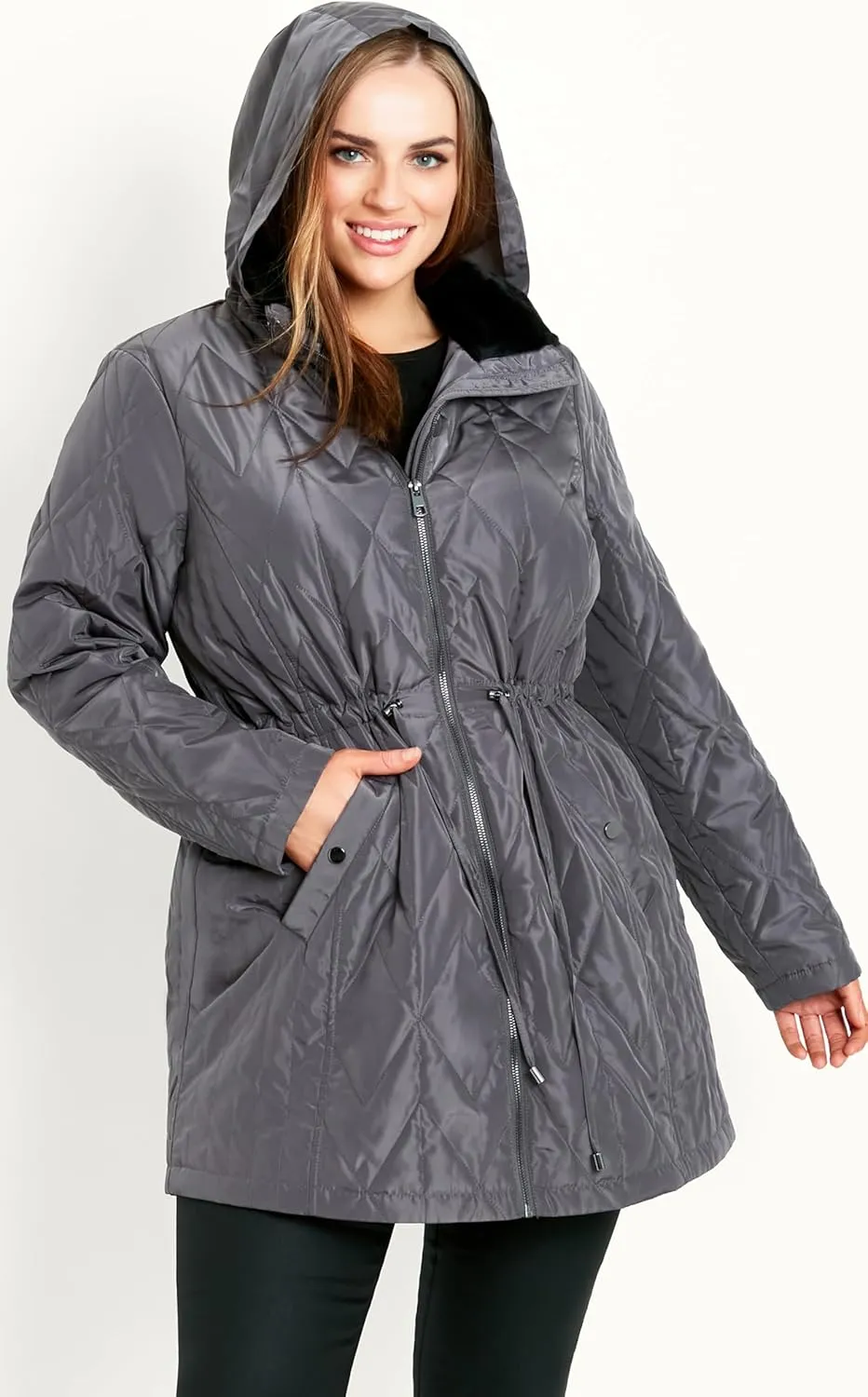 EVANS Women's Plus Size Coat Fur Collar Padded