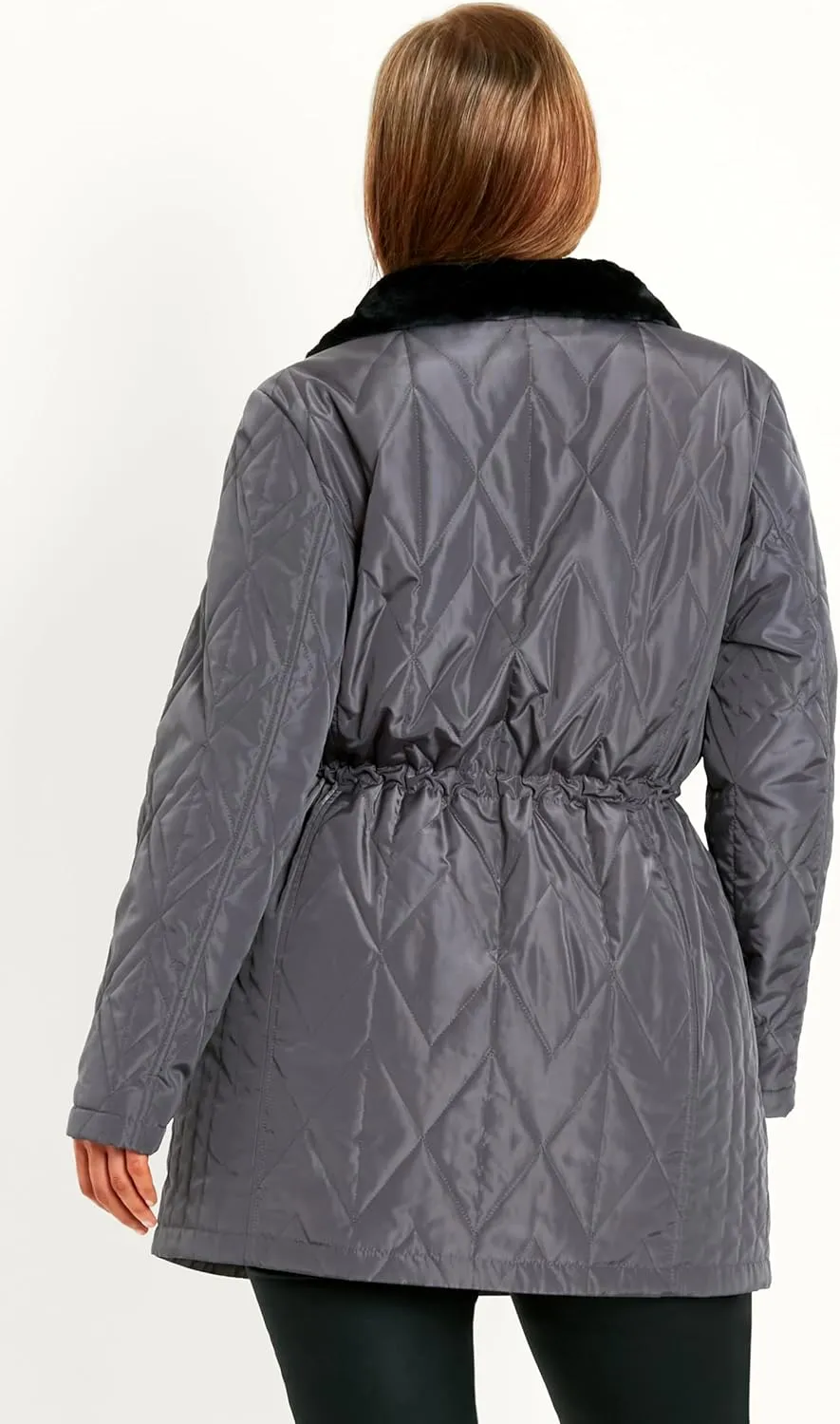 EVANS Women's Plus Size Coat Fur Collar Padded