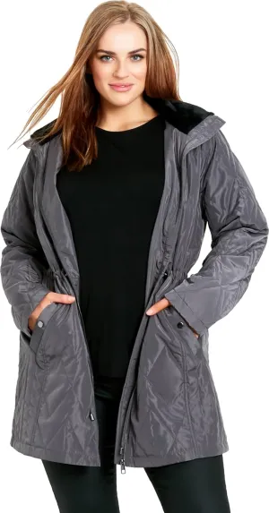 EVANS Women's Plus Size Coat Fur Collar Padded