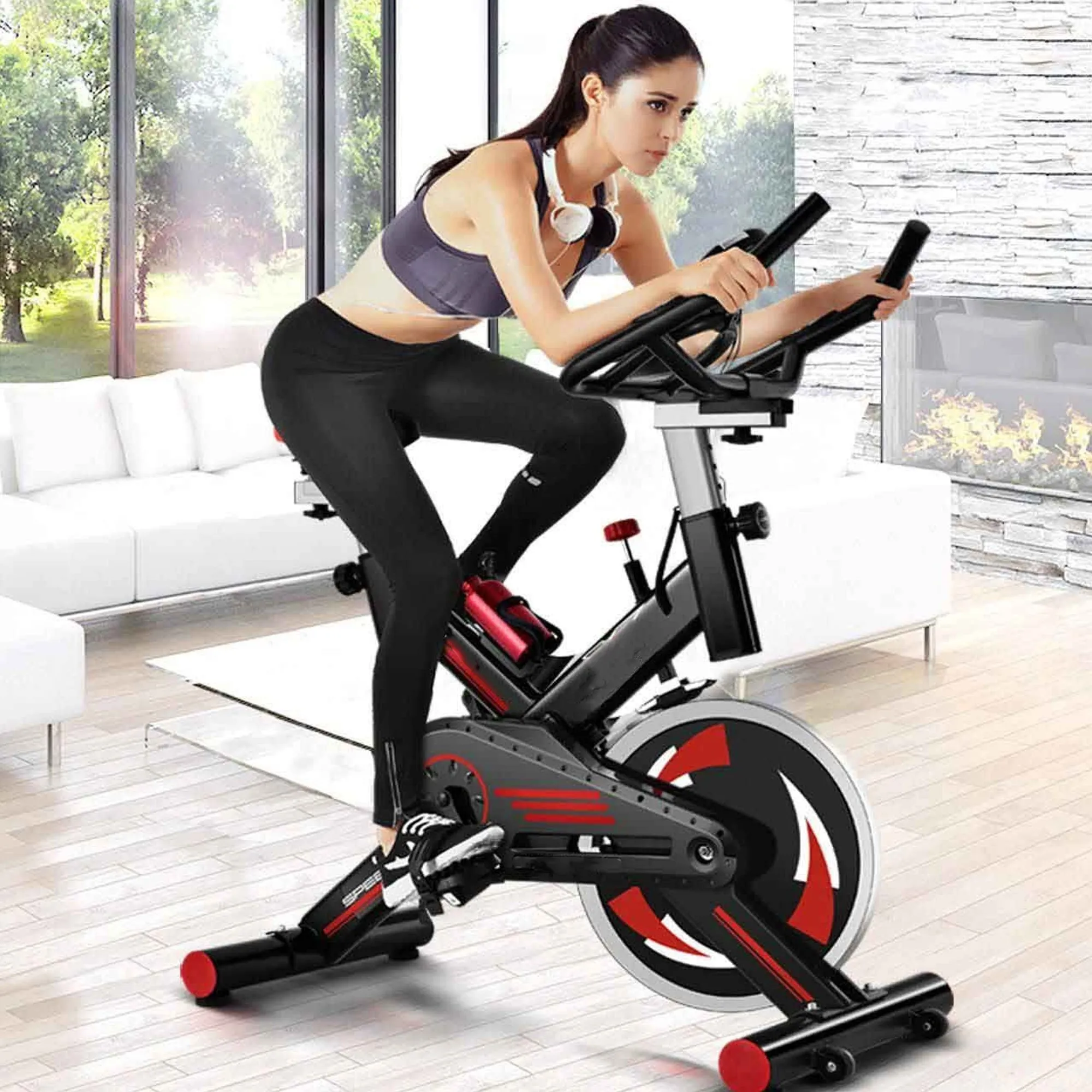 Exercise Bike | Quiet Stationary Spin Bike with LCD Display & Tablet Holder for Home Cardio Workouts