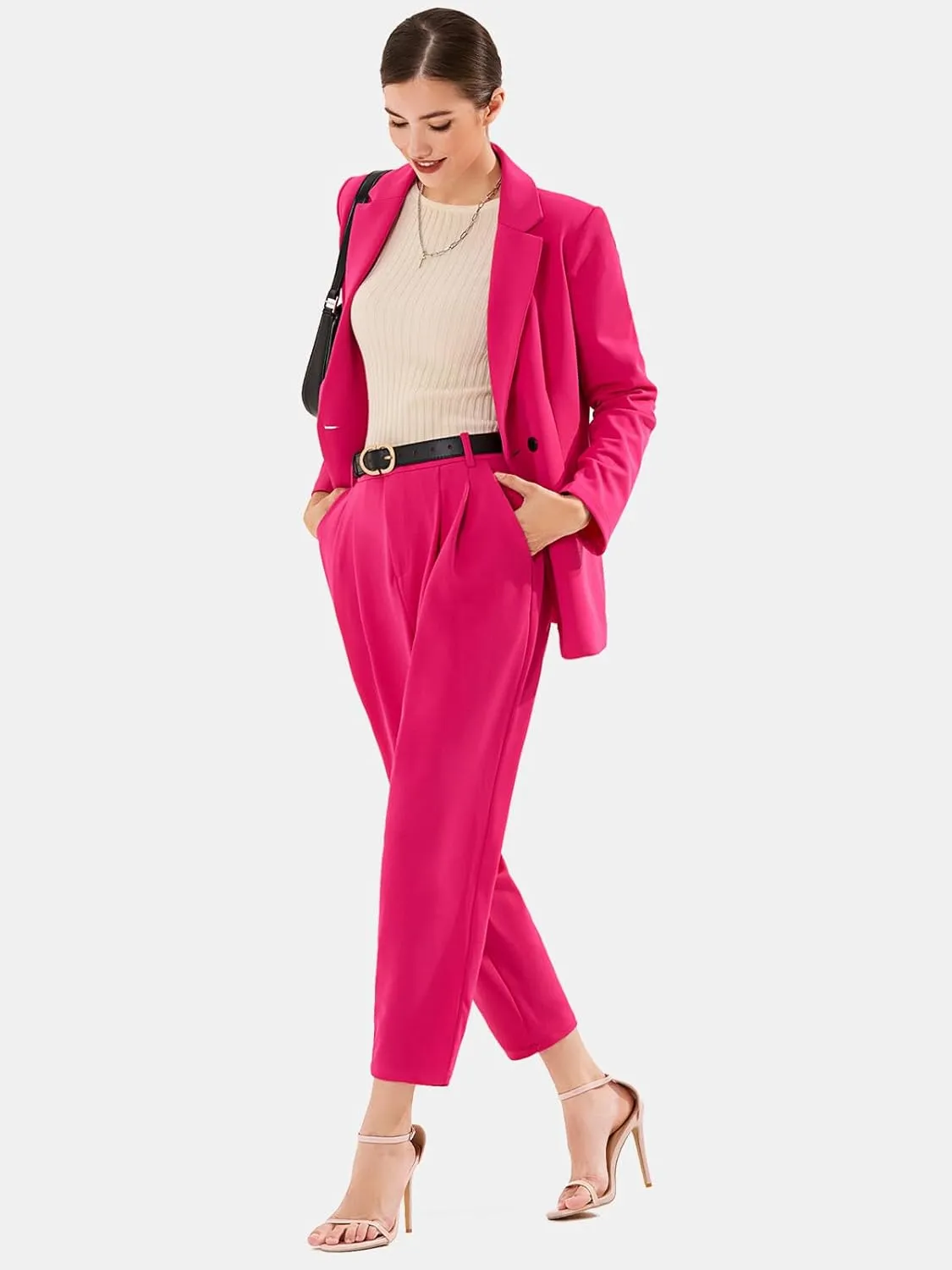 EXLURA Women's Business Casual Blazers Lightweight Long Sleeve Knit Lapel Loose Fit Work Office Suit Jackets with Pocket 2025