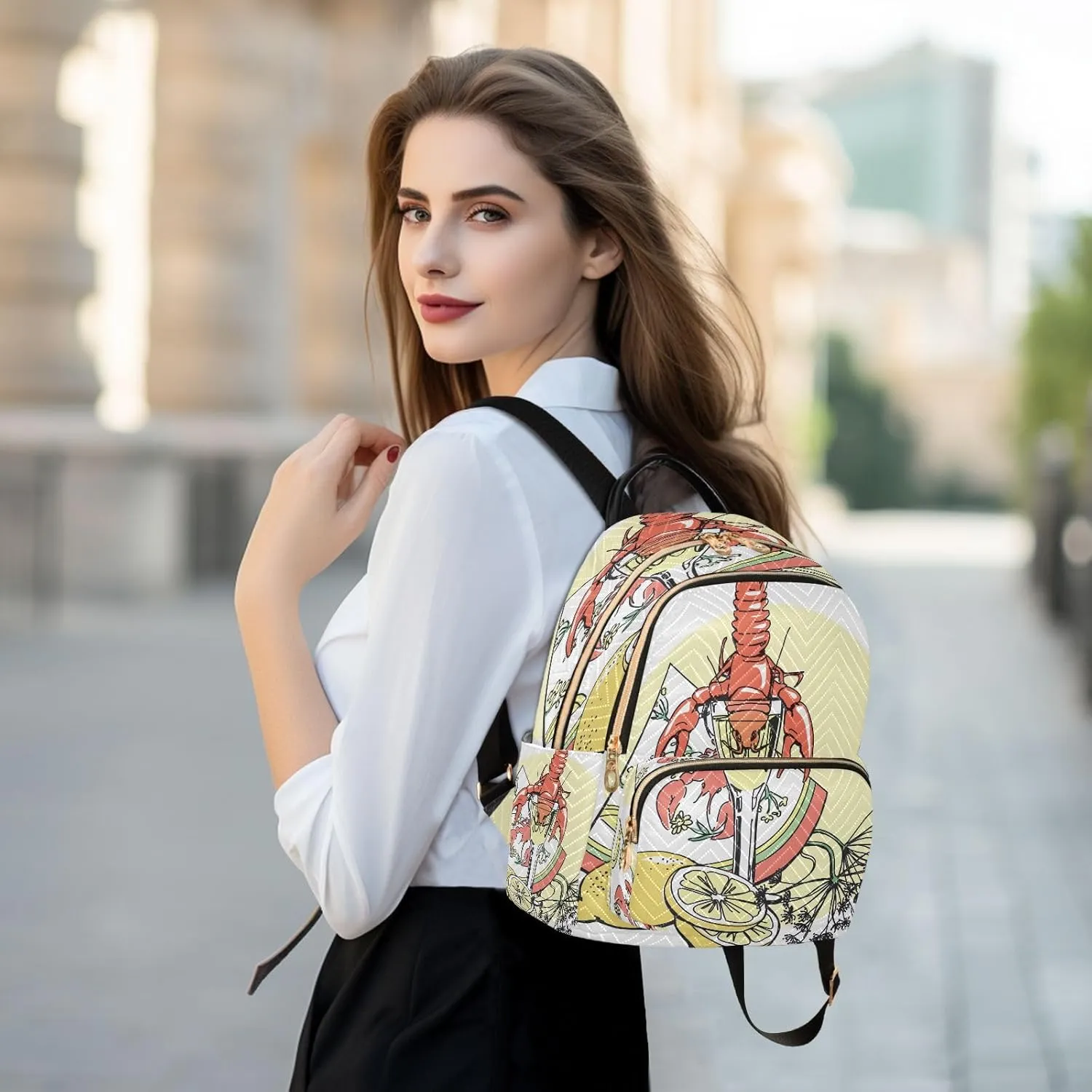 Exnundod Backpack Purse for Women Crayfish Lemon Mini Backpack Casual Backpack Print Travel Daypack Medium