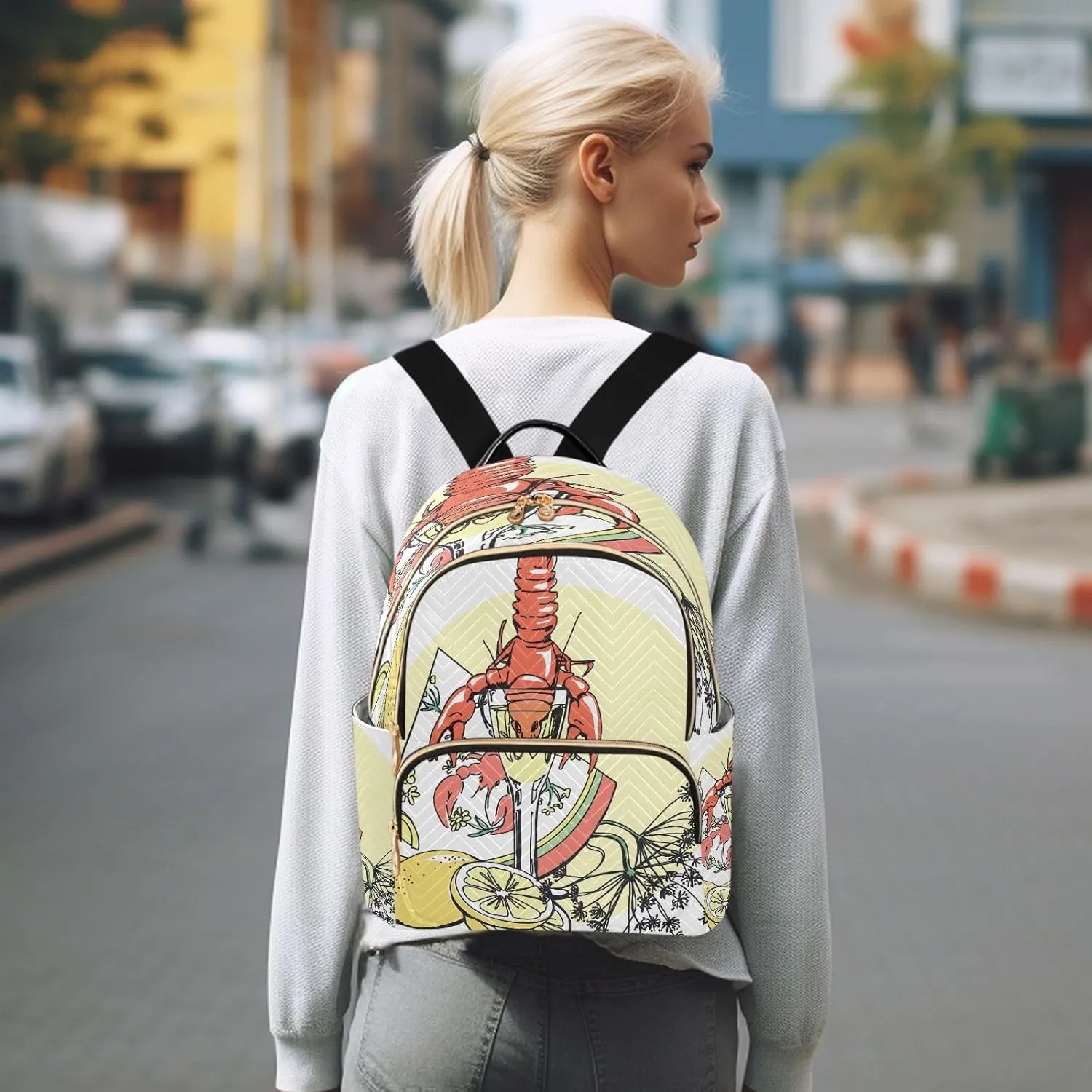 Exnundod Backpack Purse for Women Crayfish Lemon Mini Backpack Casual Backpack Print Travel Daypack Medium
