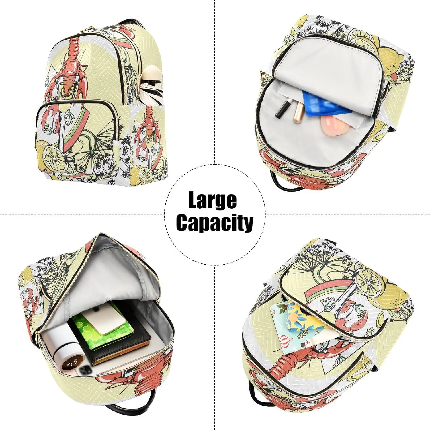 Exnundod Backpack Purse for Women Crayfish Lemon Mini Backpack Casual Backpack Print Travel Daypack Medium