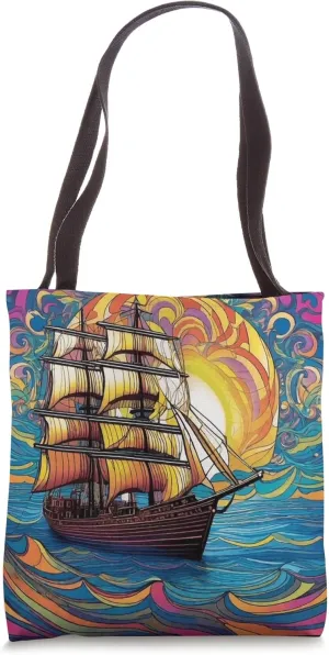 Explore The Seas Vintage Sailing Adventure Graphic Tote Bag