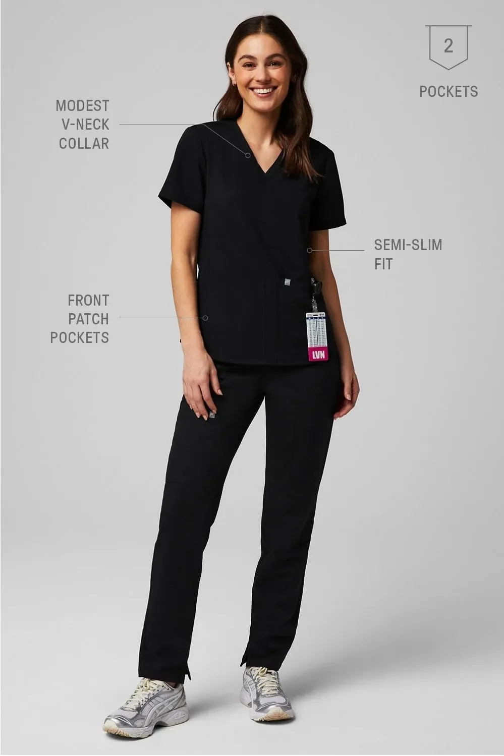 Fabletics Women's Method 2-Pocket Scrub Top - MotionTech, 4-Way Stretch, Wrinkle-Resist, Anti-Shrink