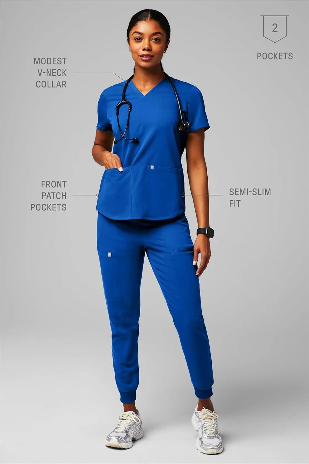 Fabletics Women's Method 2-Pocket Scrub Top - MotionTech, 4-Way Stretch, Wrinkle-Resist, Anti-Shrink