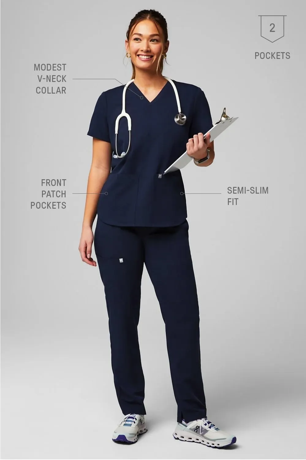 Fabletics Women's Method 2-Pocket Scrub Top - MotionTech, 4-Way Stretch, Wrinkle-Resist, Anti-Shrink