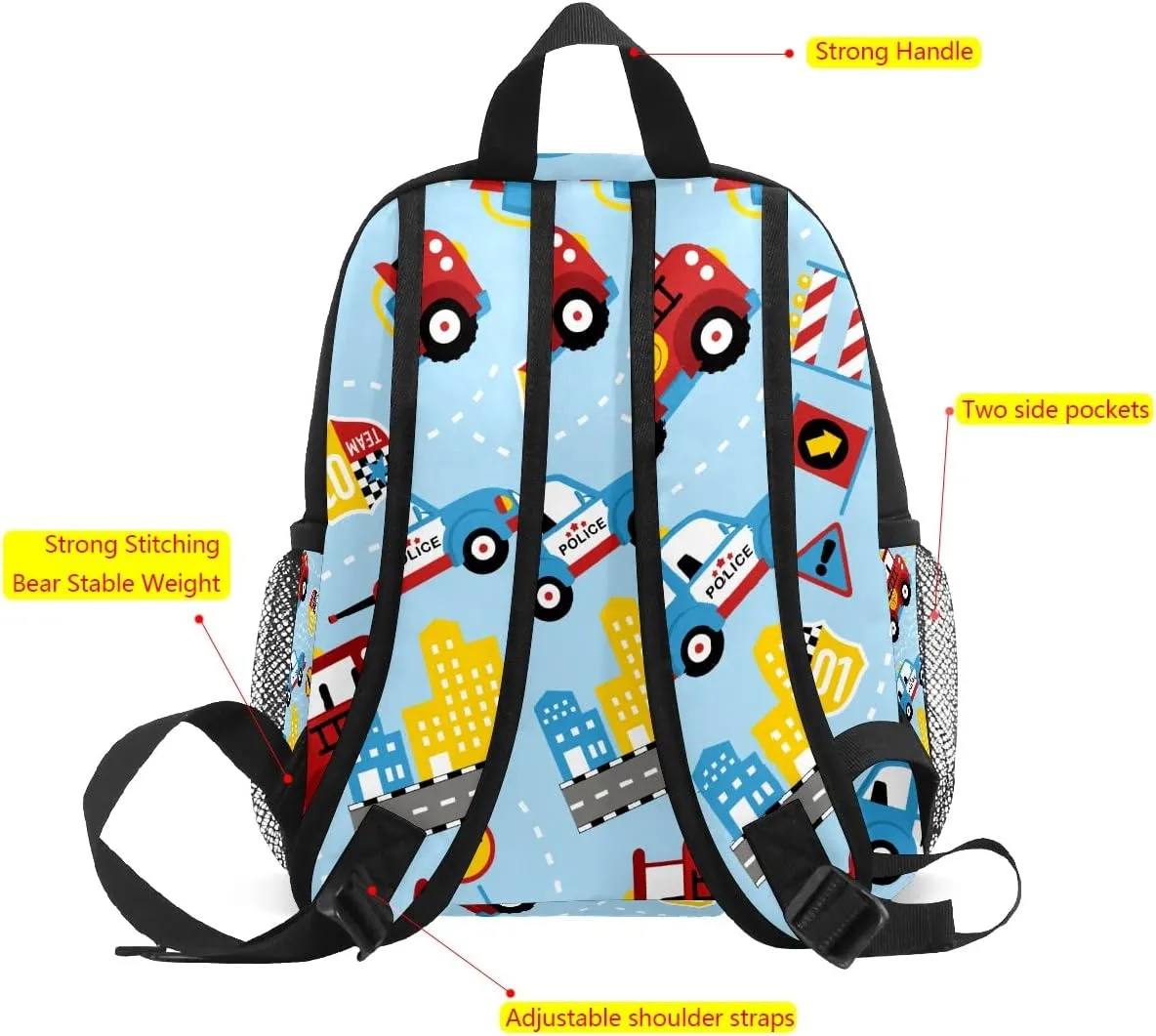 FCZ Kids School Bag Girls Boys Preschool Toddler Backpack for Boy Girl Lightweight Shoulder Book Bag for Kids Perfect Back Pack for Toddler to Kindergarten Firefighter Police Car Blue