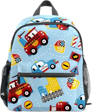 FCZ Kids School Bag Girls Boys Preschool Toddler Backpack for Boy Girl Lightweight Shoulder Book Bag for Kids Perfect Back Pack for Toddler to Kindergarten Firefighter Police Car Blue