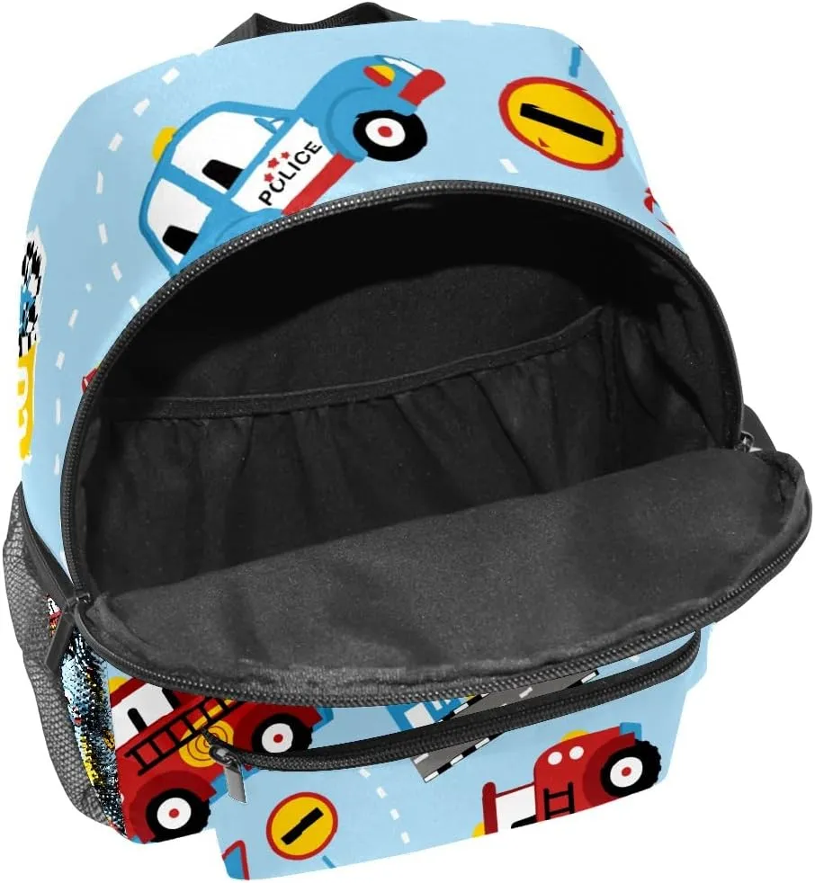 FCZ Kids School Bag Girls Boys Preschool Toddler Backpack for Boy Girl Lightweight Shoulder Book Bag for Kids Perfect Back Pack for Toddler to Kindergarten Firefighter Police Car Blue