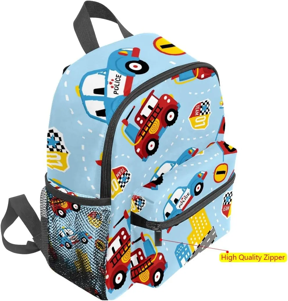 FCZ Kids School Bag Girls Boys Preschool Toddler Backpack for Boy Girl Lightweight Shoulder Book Bag for Kids Perfect Back Pack for Toddler to Kindergarten Firefighter Police Car Blue