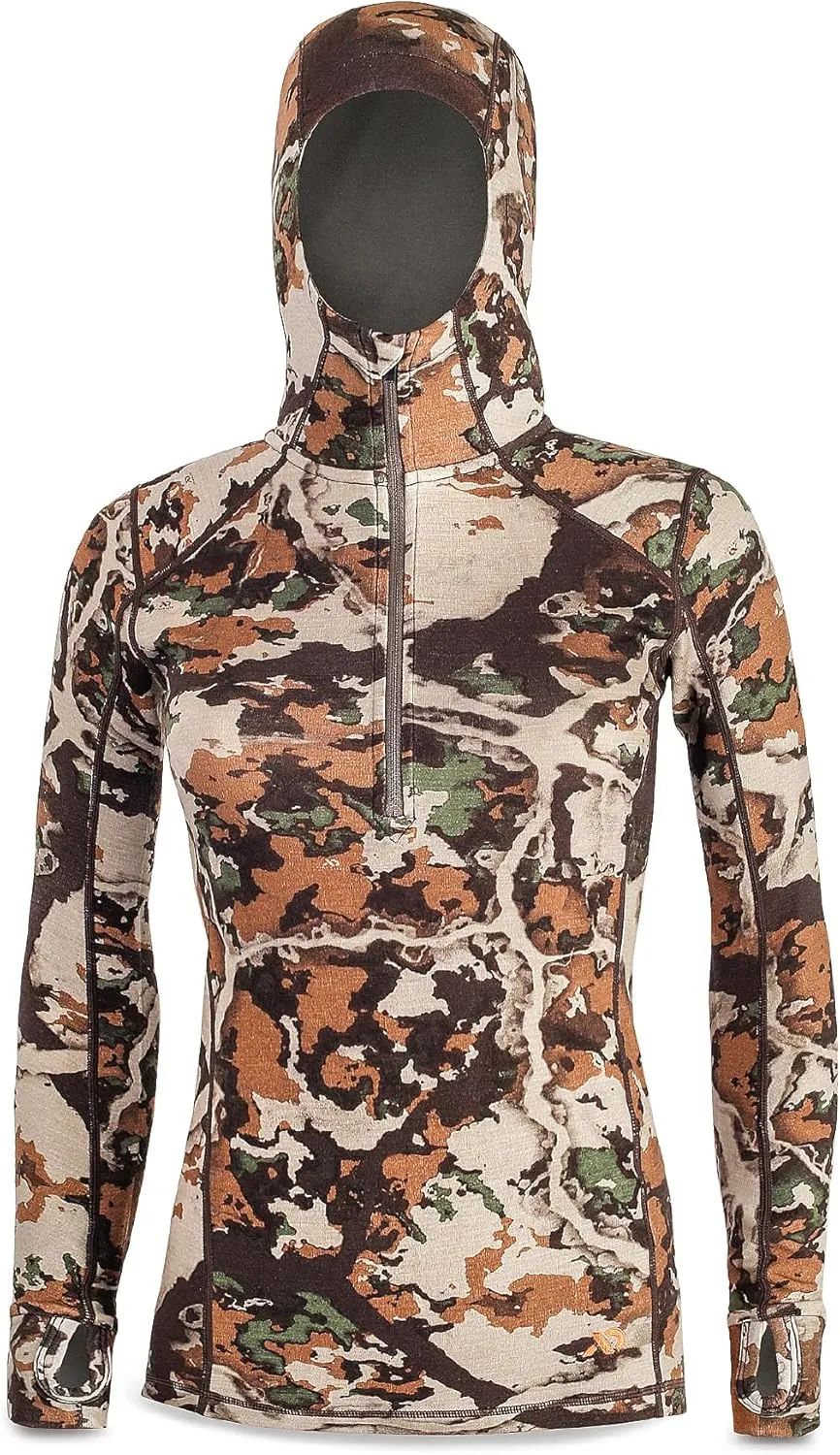 First Lite Women's Kiln Hoody - Merino Wool Midweight Camo Hunting Base Layer