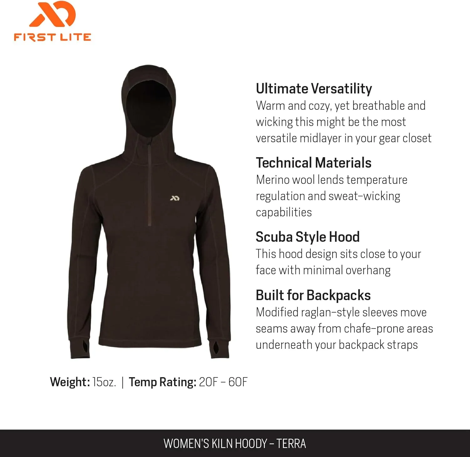 First Lite Women's Kiln Hoody - Merino Wool Midweight Camo Hunting Base Layer