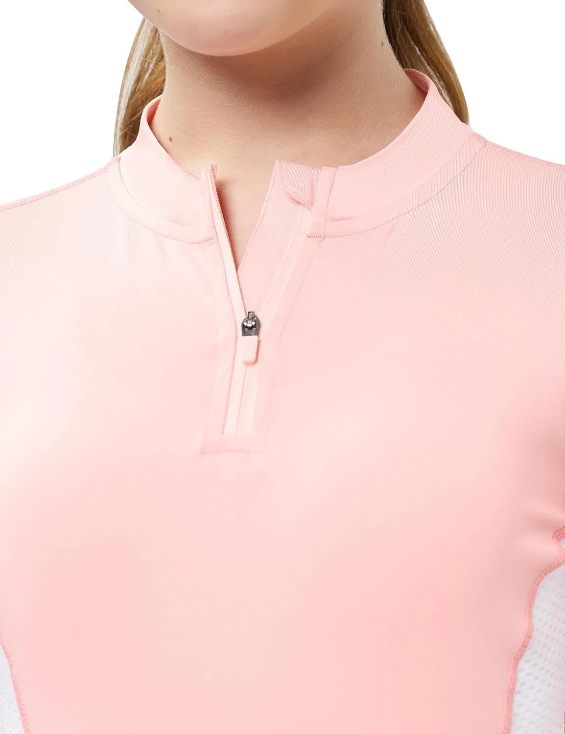 FitsT4 Sports Girls Long Sleeves Shirts Thumbhole English Horse Riding Shirt UPF50 Quick Dry Kids Equestrain Half Zip Jacket