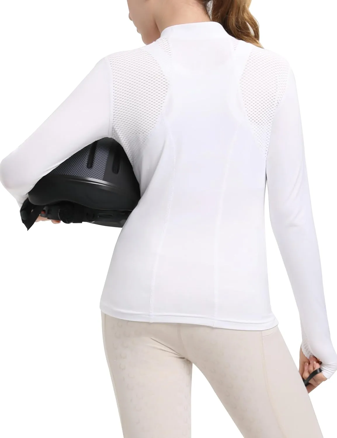 FitsT4 Sports Girls Long Sleeves Shirts Thumbhole English Horse Riding Shirt UPF50 Quick Dry Kids Equestrain Half Zip Jacket