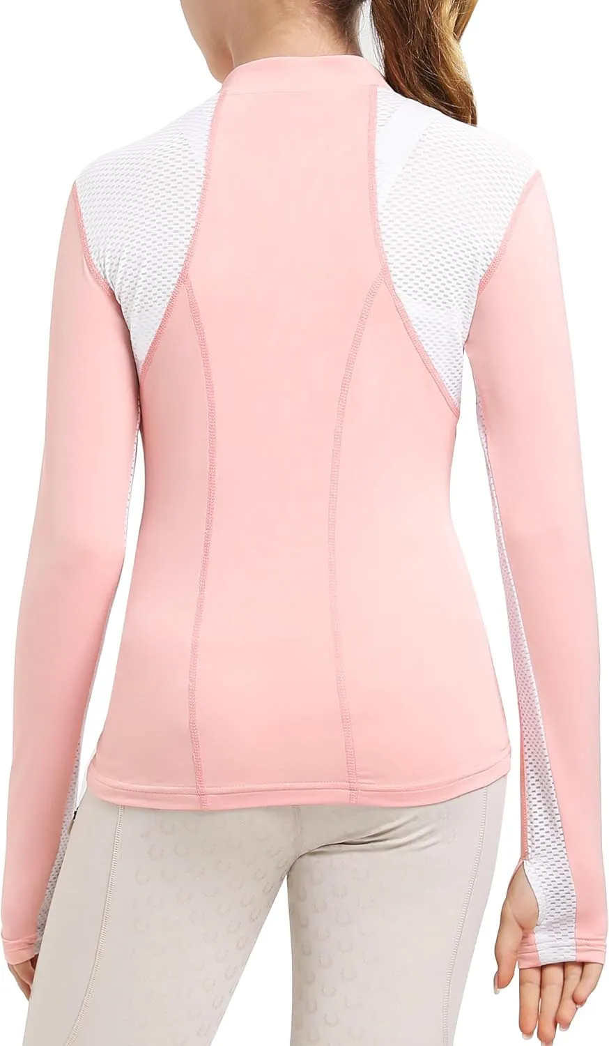FitsT4 Sports Girls Long Sleeves Shirts Thumbhole English Horse Riding Shirt UPF50 Quick Dry Kids Equestrain Half Zip Jacket