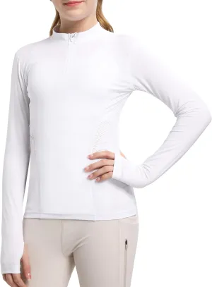 FitsT4 Sports Girls Long Sleeves Shirts Thumbhole English Horse Riding Shirt UPF50 Quick Dry Kids Equestrain Half Zip Jacket