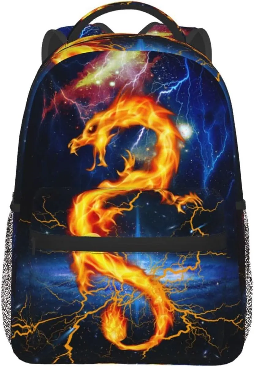 Flaming Dragon Backpack for Girls Cool Lighting Bookbags for 2nd 3rd 4th 5th 6th Grade Boys Kids Animal Backpacks Back to School Gifts
