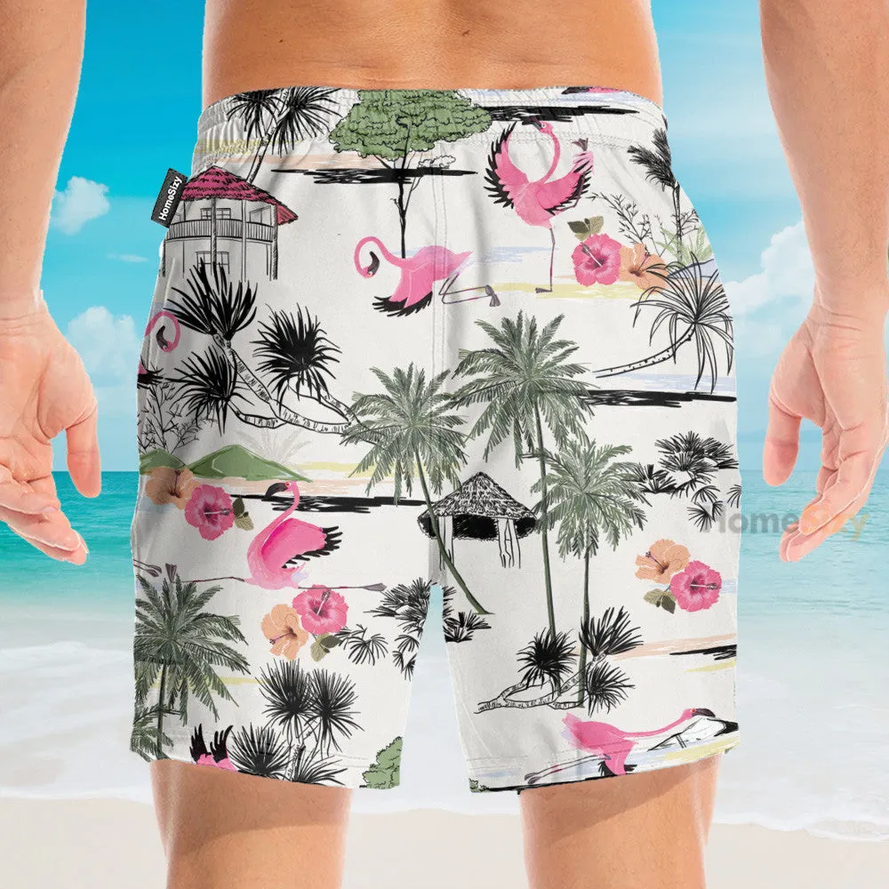 Flamingo Yoga Summer Tropical Pattern - Hawaiian Shirt & Beach Shorts