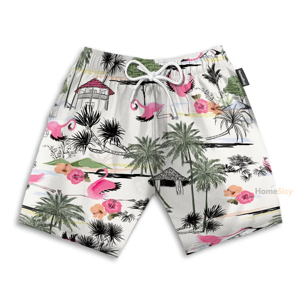 Flamingo Yoga Summer Tropical Pattern - Hawaiian Shirt & Beach Shorts