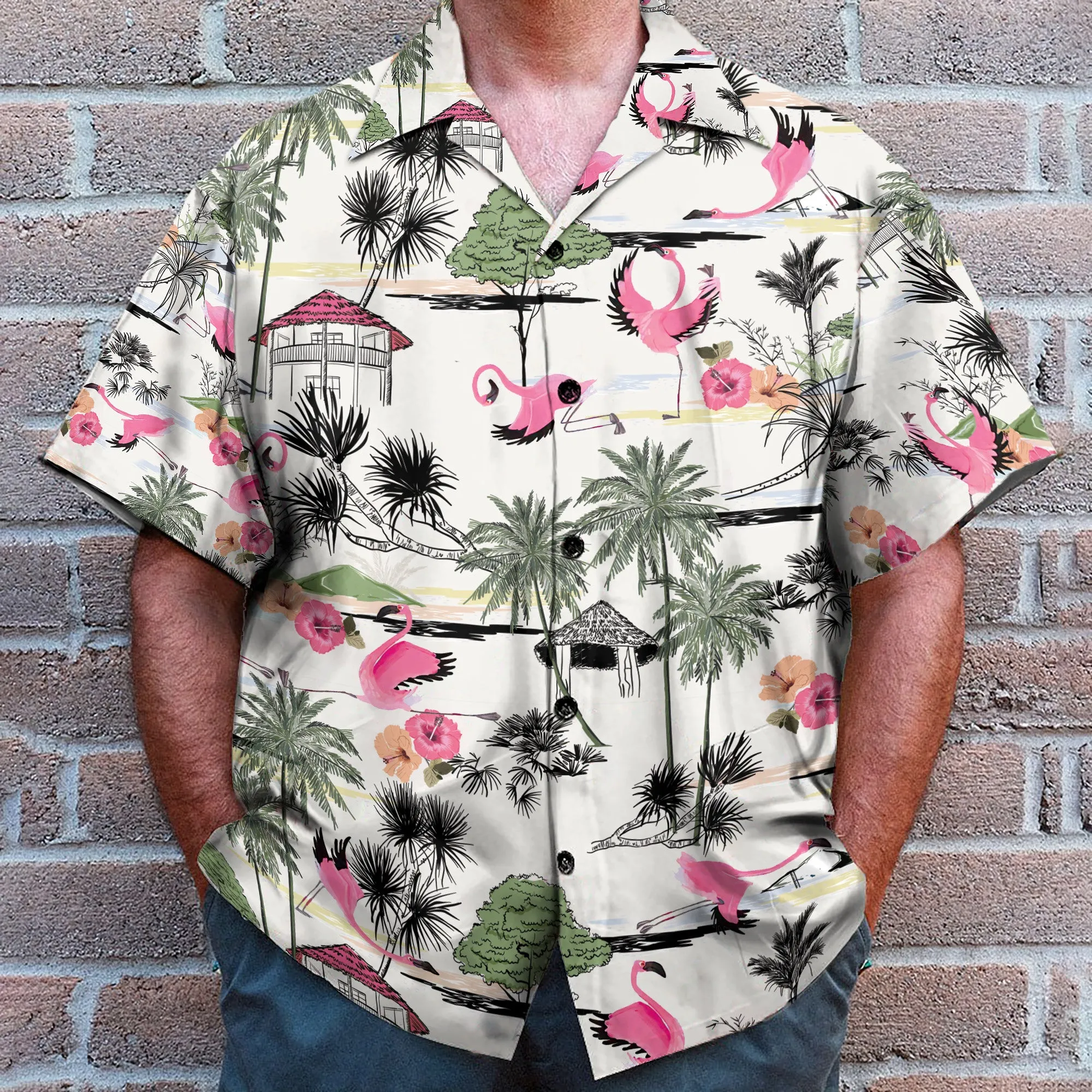 Flamingo Yoga Summer Tropical Pattern - Hawaiian Shirt & Beach Shorts
