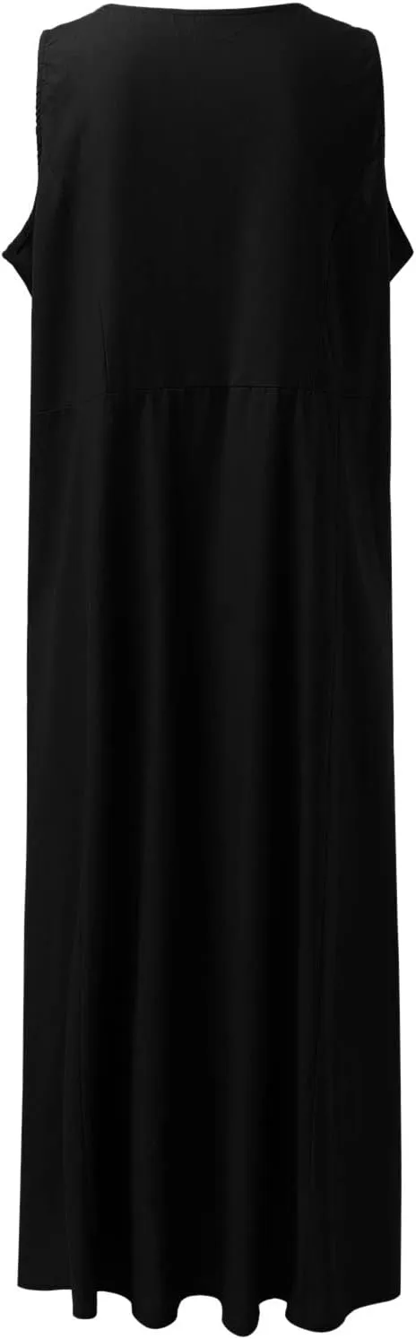 Floral Dresses for Women Summer Beach Sleeveless Sundress Pockets Swing Casual Loose Tshirt Dress