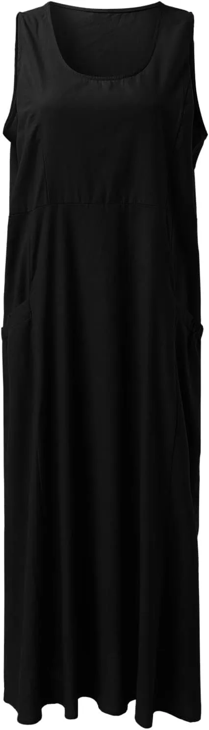 Floral Dresses for Women Summer Beach Sleeveless Sundress Pockets Swing Casual Loose Tshirt Dress