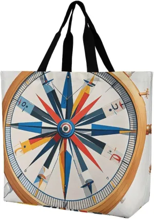Foldable Grocery Bag Reusable Shopping Bag Maritime Sailboat Compass Tote Bag Casual Handbags for Work Shopping