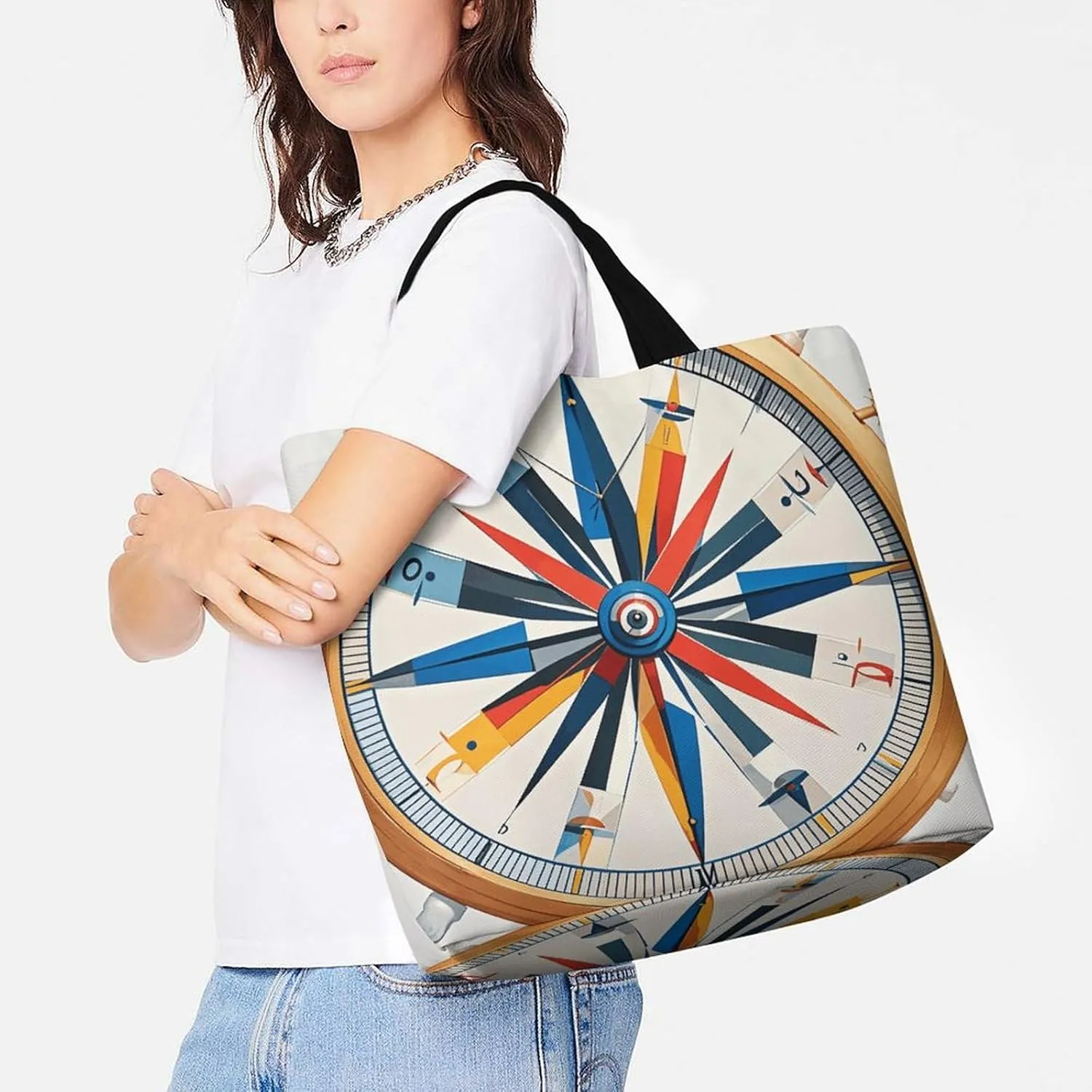 Foldable Grocery Bag Reusable Shopping Bag Maritime Sailboat Compass Tote Bag Casual Handbags for Work Shopping