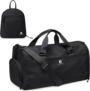 Foldaway Packable Travel Duffel Bag for Men Women, 30.6L Sport Gym Bag with Shoes Compartment Foldable Weekender Tote Bag (Black)
