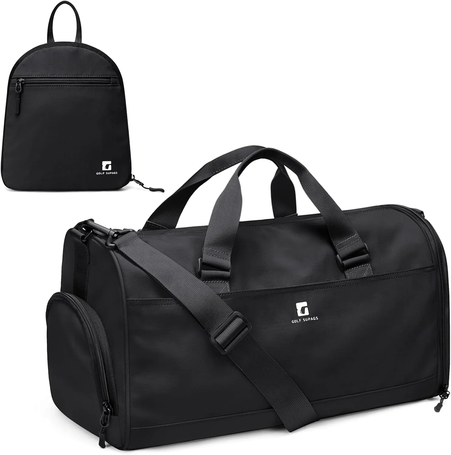 Foldaway Packable Travel Duffel Bag for Men Women, 30.6L Sport Gym Bag with Shoes Compartment Foldable Weekender Tote Bag (Black)