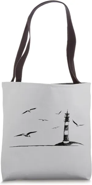 For Ocean Lovers Sea Shore Lighthouse Seagulls Tote Bag