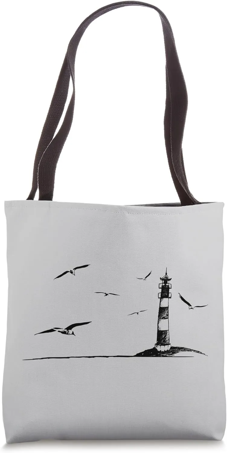 For Ocean Lovers Sea Shore Lighthouse Seagulls Tote Bag