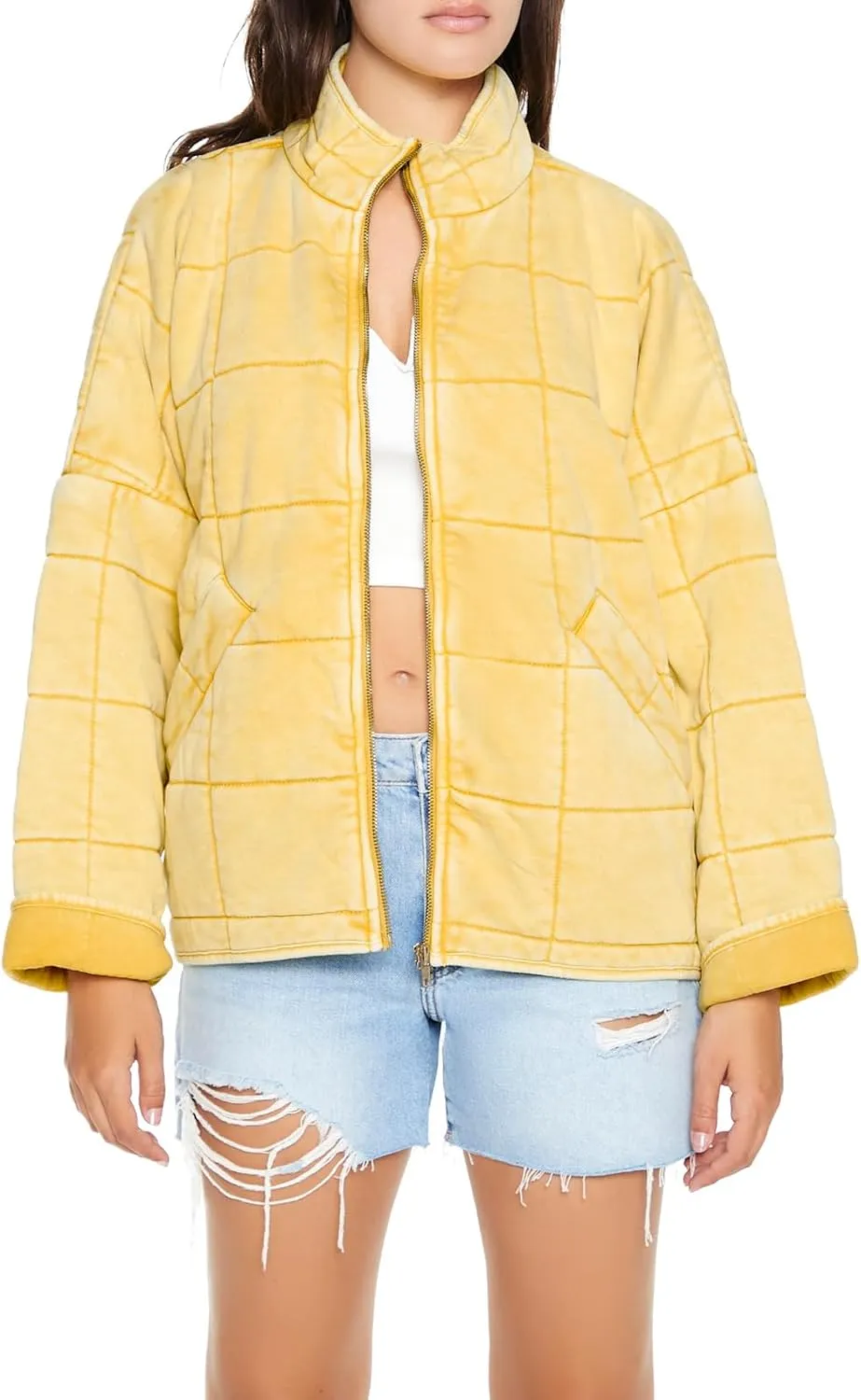 Forever 21 Women's Quilted Zip-up Jacket