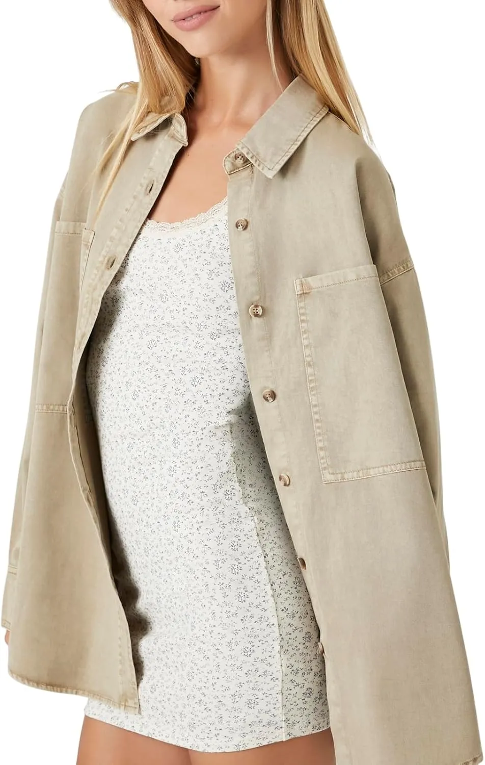 Forever 21 Women's Twill Oversized Button-up Shirt