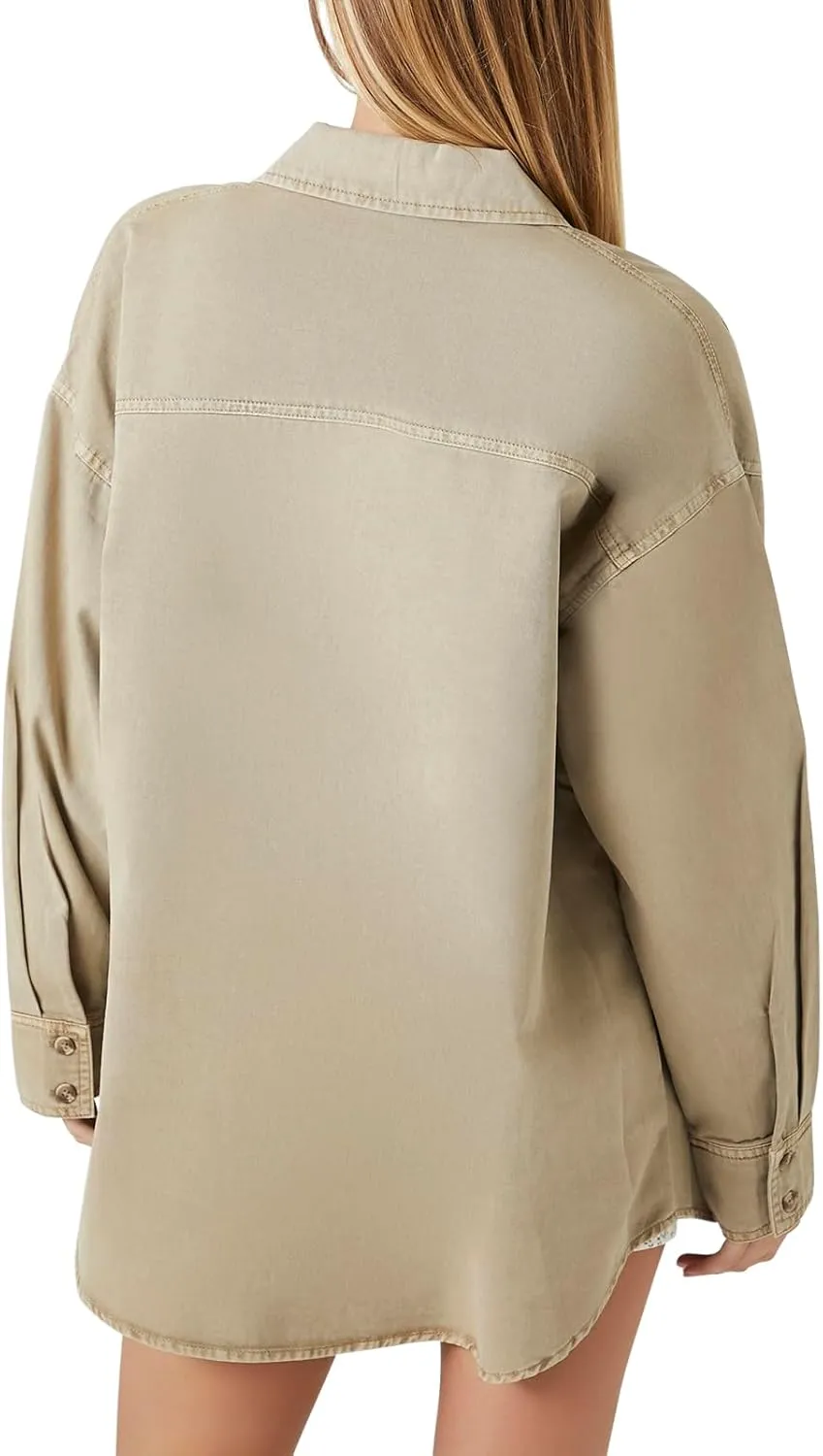 Forever 21 Women's Twill Oversized Button-up Shirt