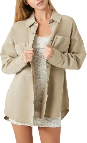Forever 21 Women's Twill Oversized Button-up Shirt