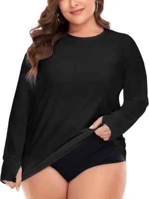 FOREYOND Plus Size Rash Guard Shirts for Women Long Sleeves UPF 50  Sun Protection Loose Fit Swimming Tops Swimwear