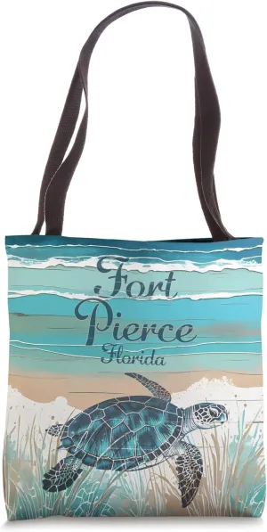 Fort Pierce Beach Florida Sea Turtle Lover Coastal Blue Art Tote Bag