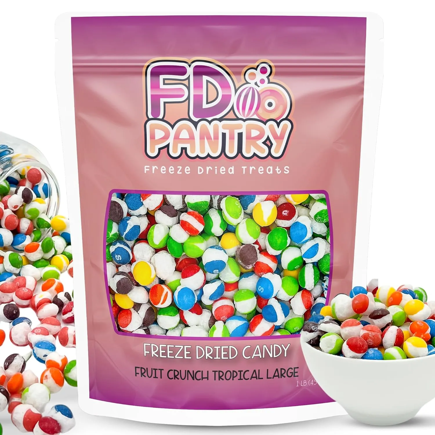 Fruit Crunch Tropical Freeze-Dried Candy, 16 oz, Tropical Fruit Flavors, Large Pouch, Ideal Gift Snack Treat