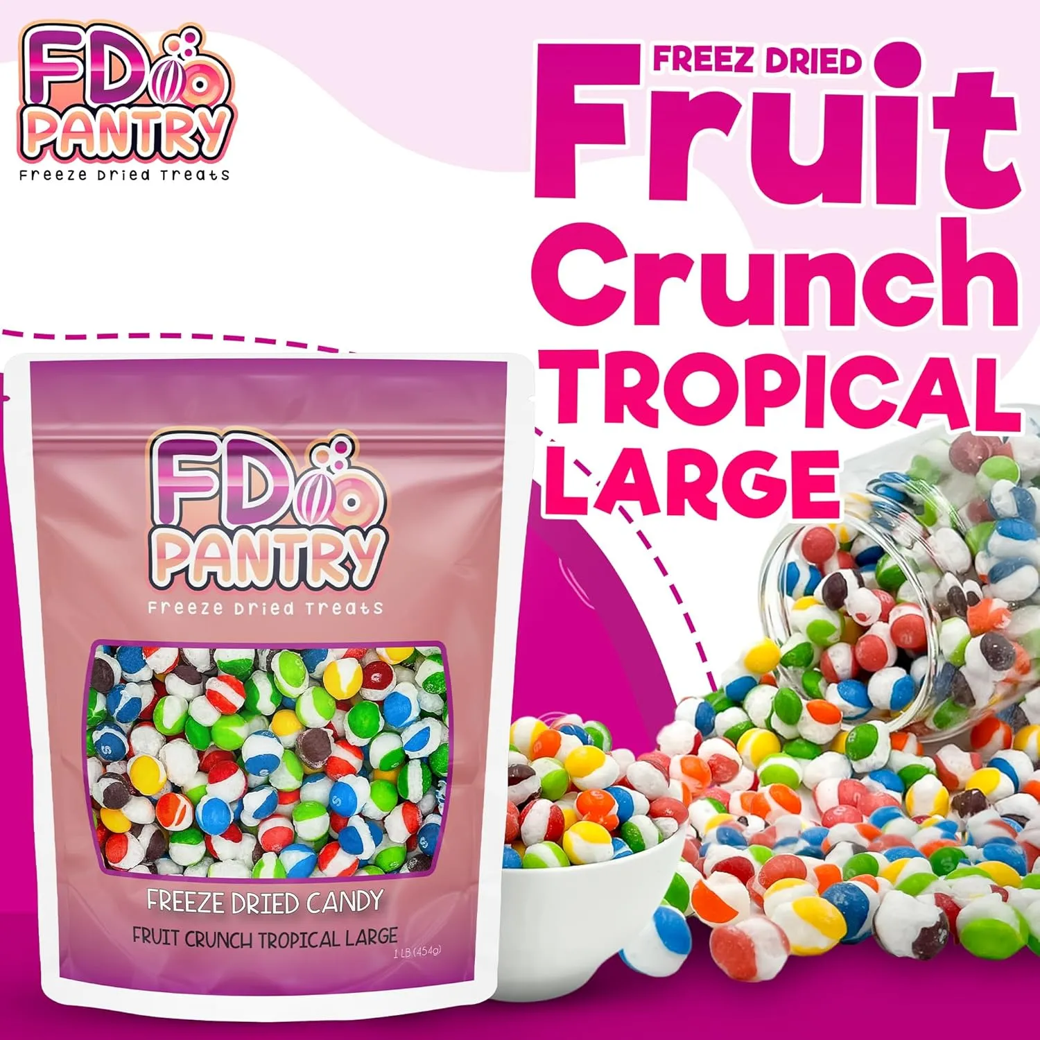 Fruit Crunch Tropical Freeze-Dried Candy, 16 oz, Tropical Fruit Flavors, Large Pouch, Ideal Gift Snack Treat