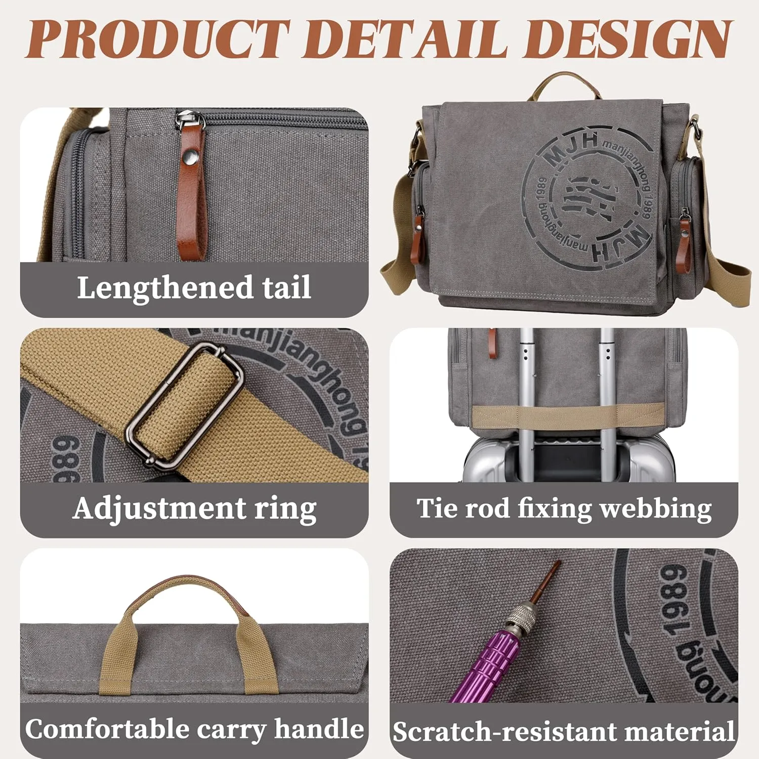 FSD.WG Satchel Messenger Bag for Men Canvas,Travel Shoulder bag 13.5" Laptop Bags