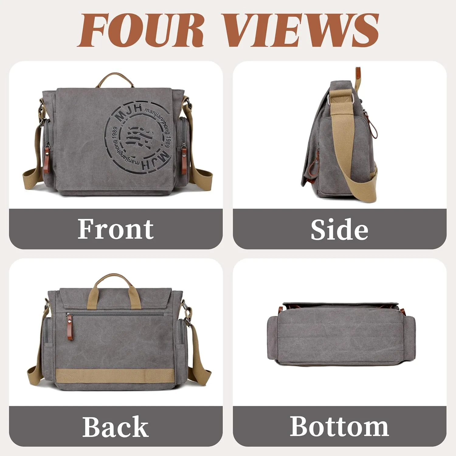 FSD.WG Satchel Messenger Bag for Men Canvas,Travel Shoulder bag 13.5" Laptop Bags