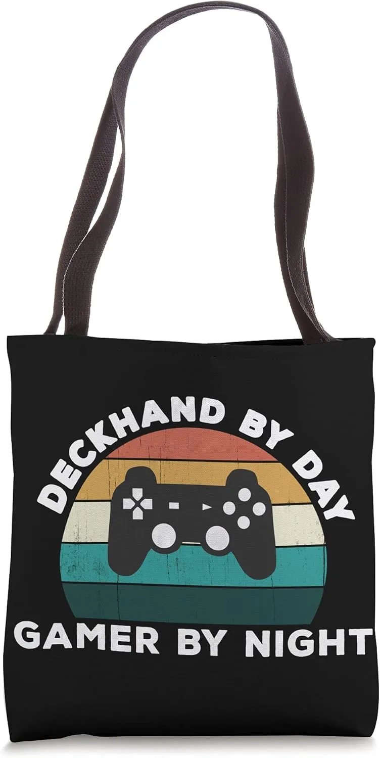 Funny Deck Hand By Day and Gamer By Night: Boat Video Game Tote Bag