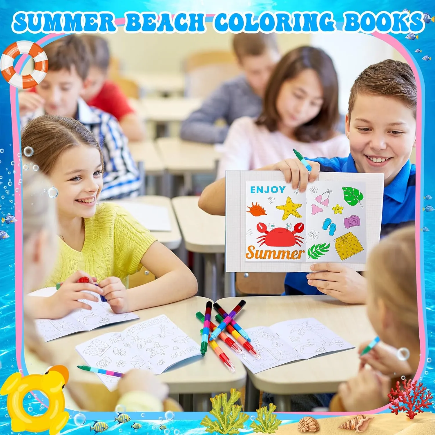 Funrous 24 Set Summer Beach Coloring Books Crayons Hawaiian Pool Party Favors Classroom Gifts Tropical Summer Theme Mini Drawing Book for students Tropical Luau Birthday Supplies Goodie Bag Stuffers