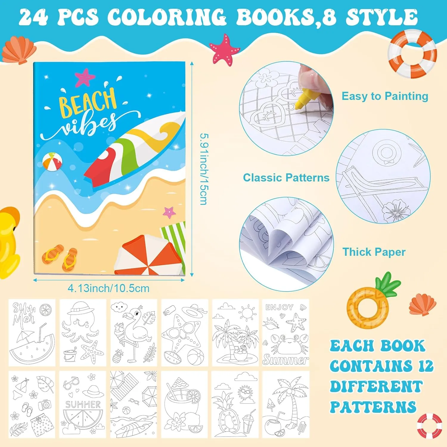 Funrous 24 Set Summer Beach Coloring Books Crayons Hawaiian Pool Party Favors Classroom Gifts Tropical Summer Theme Mini Drawing Book for students Tropical Luau Birthday Supplies Goodie Bag Stuffers