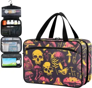 Fustylead Acid Bright Of Poisonous Mushrooms and Skulls Travel Medicine Organizer Bag Home Storage First Aid Kit Large Pill Case with Zipper for Pill Bottle, Vitamins, and Medical Supplies